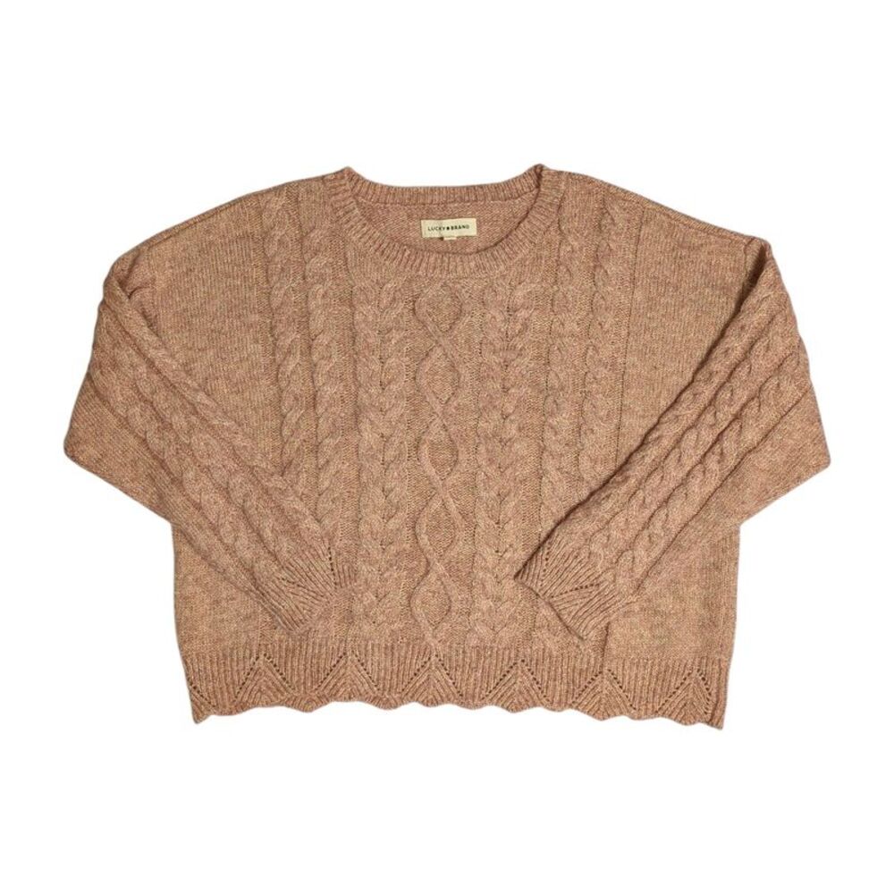 Lucky Brand Women's Lightweight Scallop Edge Hemmed Cable Knit Sweater - Pink